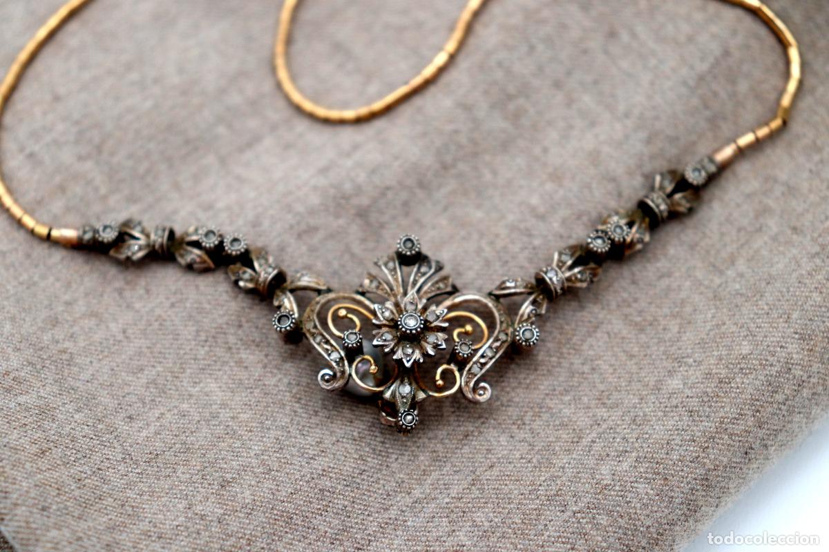 Joyeria: Collar en oro y plata de 19,2K con perla y diamantes. - Foto 5