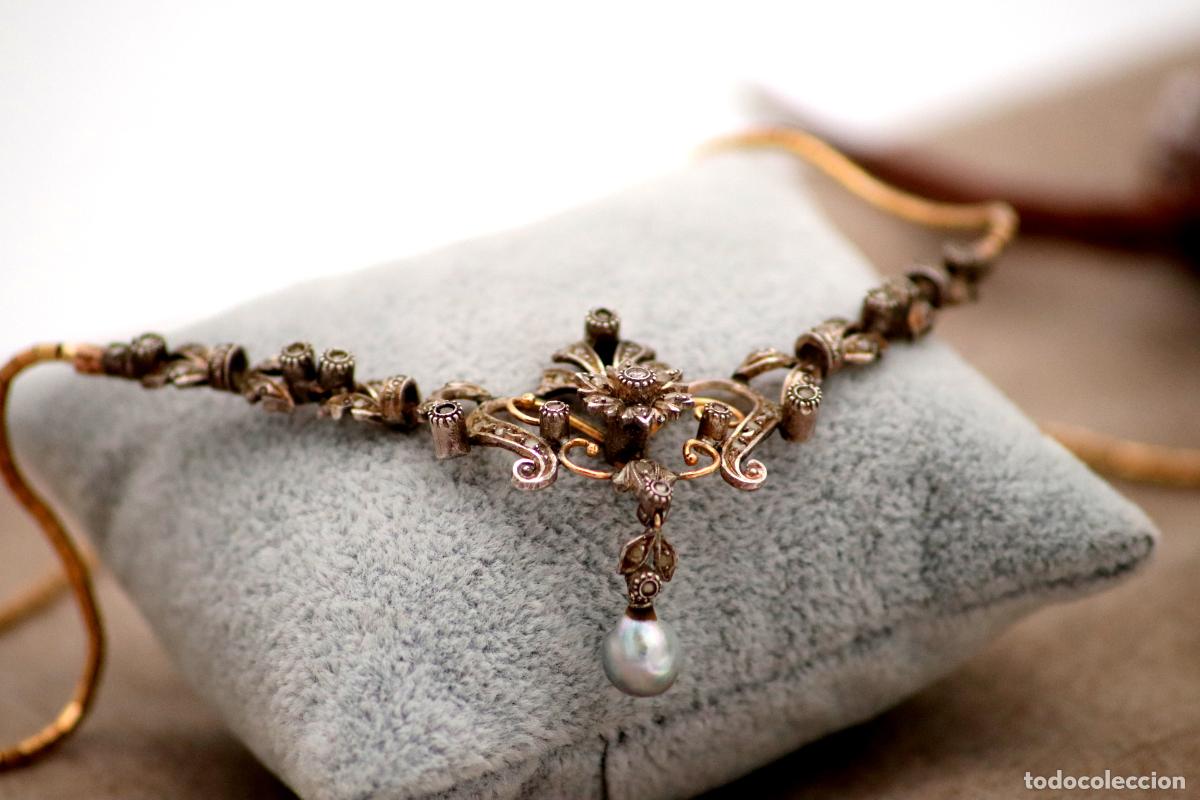 Joyeria: Collar en oro y plata de 19,2K con perla y diamantes. - Foto 7