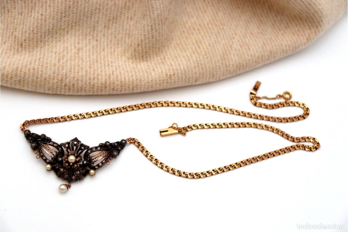 Joyeria: Collar en oro y plata de 19,2K con perlas y diamantes. - Foto 4