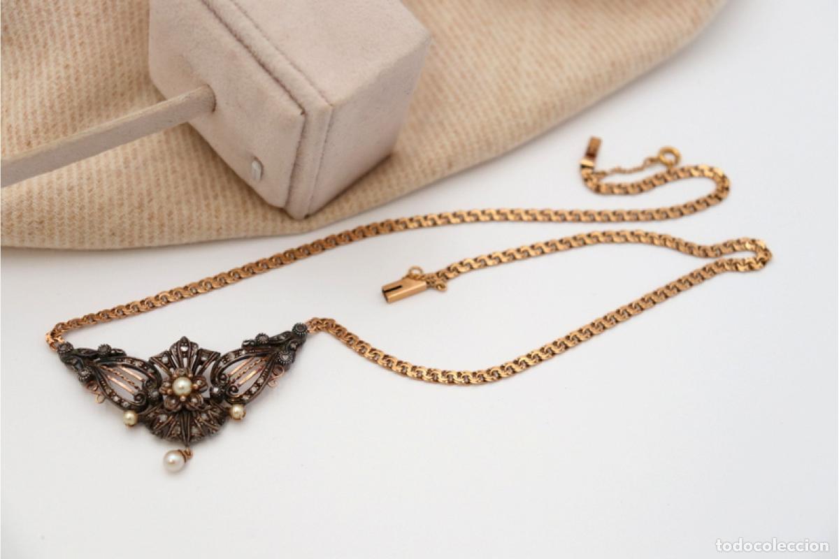 Joyeria: Collar en oro y plata de 19,2K con perlas y diamantes. - Foto 7