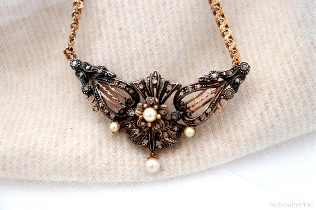 Joyeria: Collar en oro y plata de 19,2K con perlas y diamantes. - Foto 8