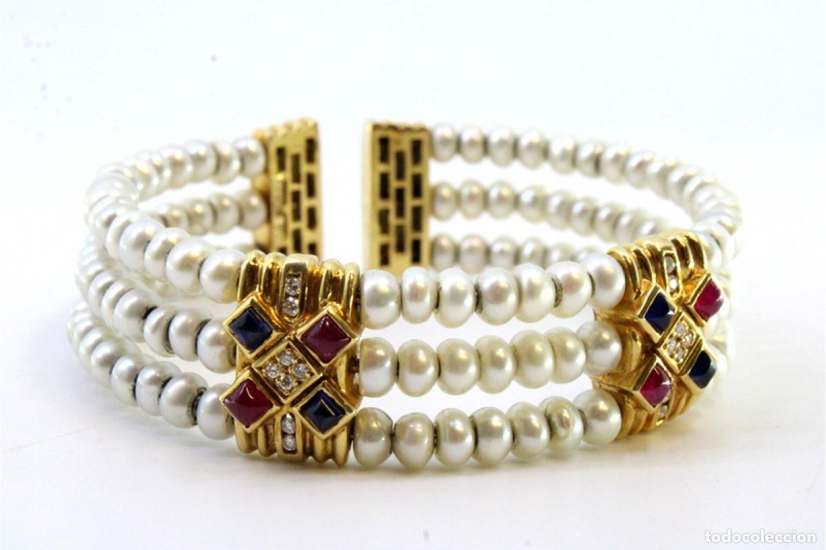 Joyeria: Pulsera de oro de 18 quilates con perlas y diamantes - Foto 2
