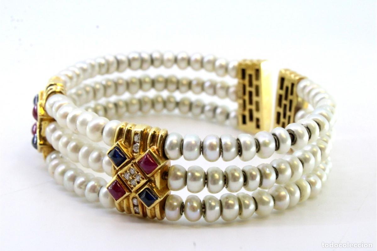 Joyeria: Pulsera de oro de 18 quilates con perlas y diamantes - Foto 3