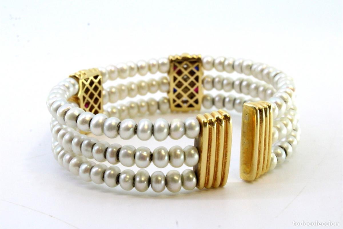 Joyeria: Pulsera de oro de 18 quilates con perlas y diamantes - Foto 4