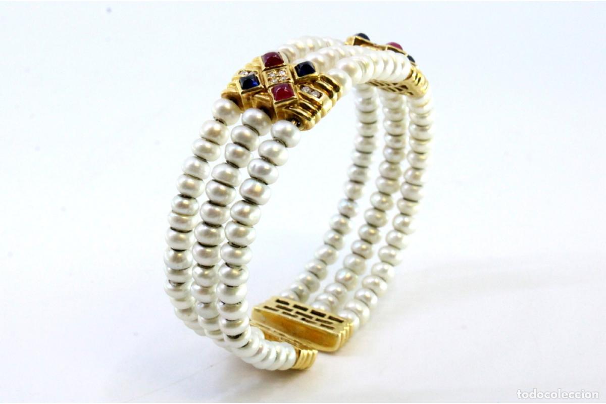 Joyeria: Pulsera de oro de 18 quilates con perlas y diamantes - Foto 5