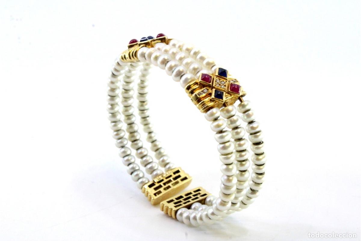 Joyeria: Pulsera de oro de 18 quilates con perlas y diamantes - Foto 6