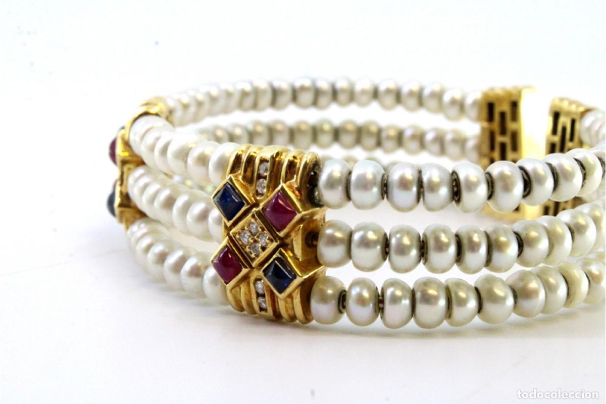 Joyeria: Pulsera de oro de 18 quilates con perlas y diamantes - Foto 7