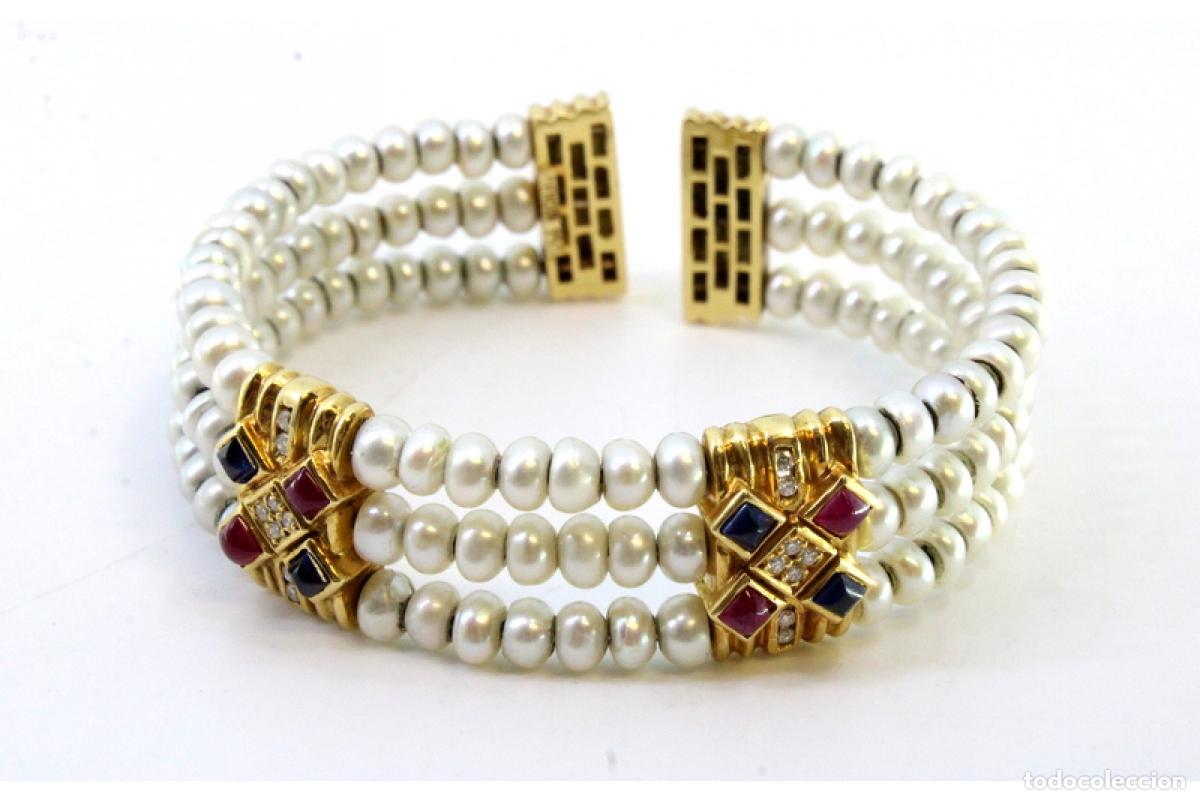 Joyeria: Pulsera de oro de 18 quilates con perlas y diamantes - Foto 10