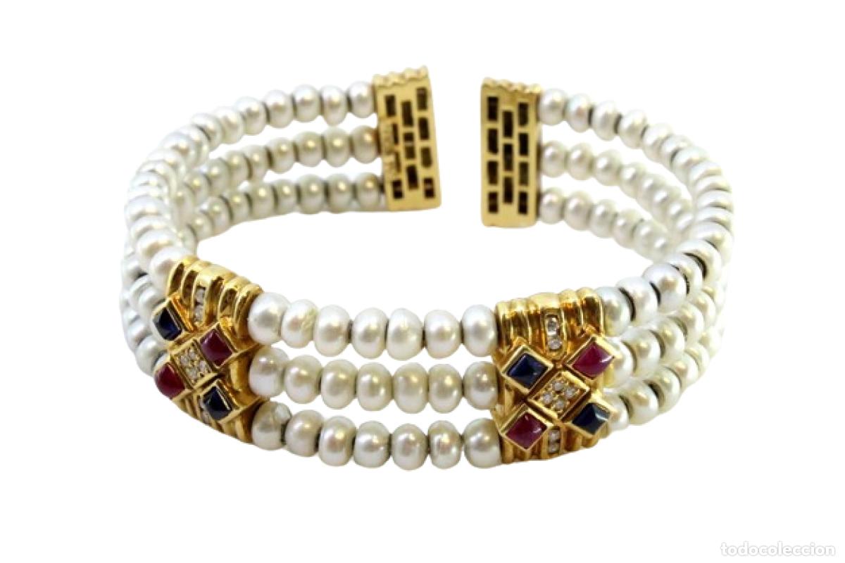 Joyeria: Pulsera de oro de 18 quilates con perlas y diamantes - Foto 1