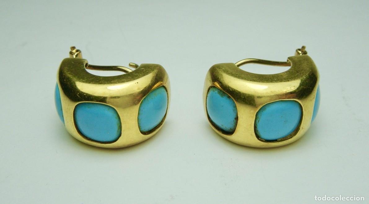 Joyeria: Pendientes Semicirculares de Oro 18K y Turquesas - Foto 2