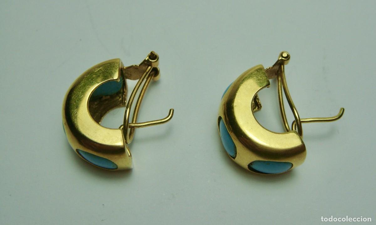 Joyeria: Pendientes Semicirculares de Oro 18K y Turquesas - Foto 3