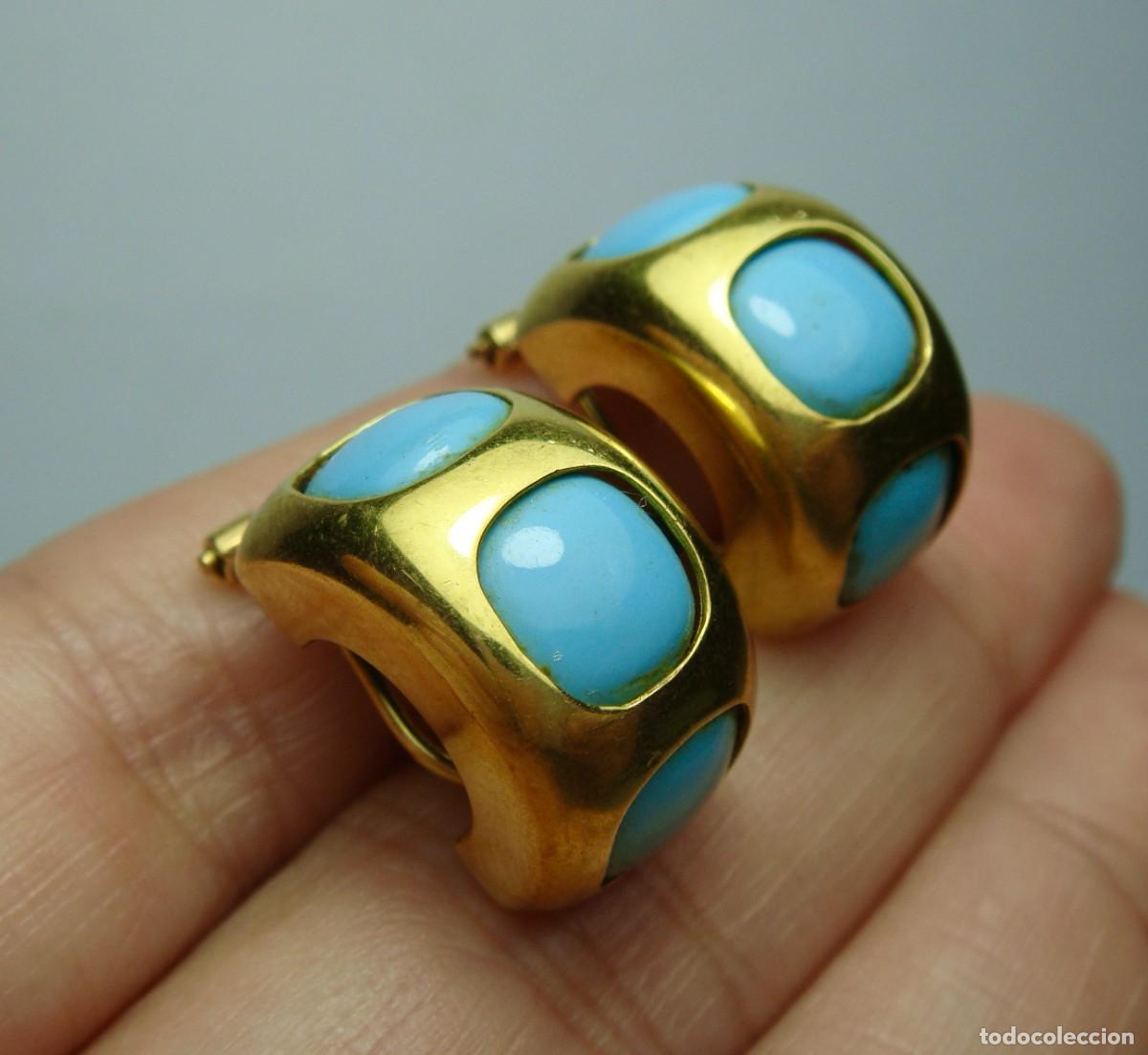 Joyeria: Pendientes Semicirculares de Oro 18K y Turquesas - Foto 4