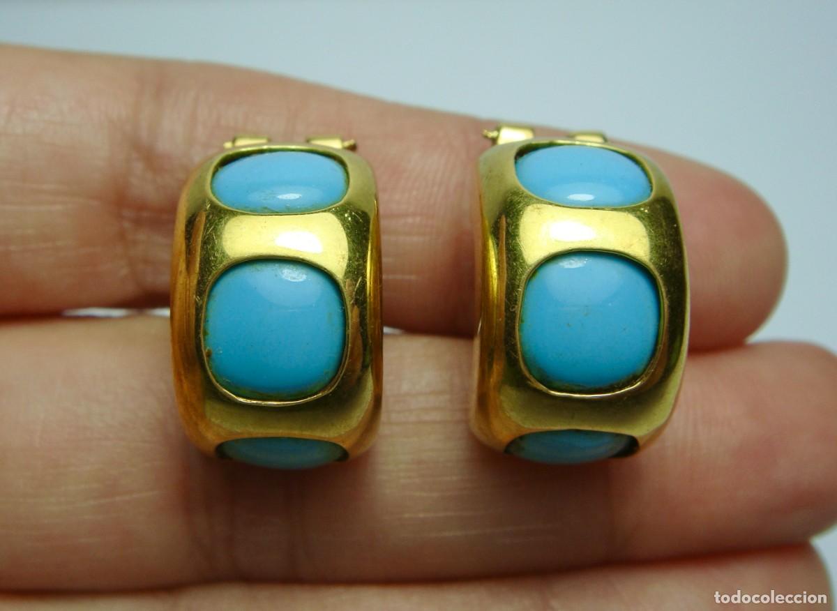 Joyeria: Pendientes Semicirculares de Oro 18K y Turquesas - Foto 6