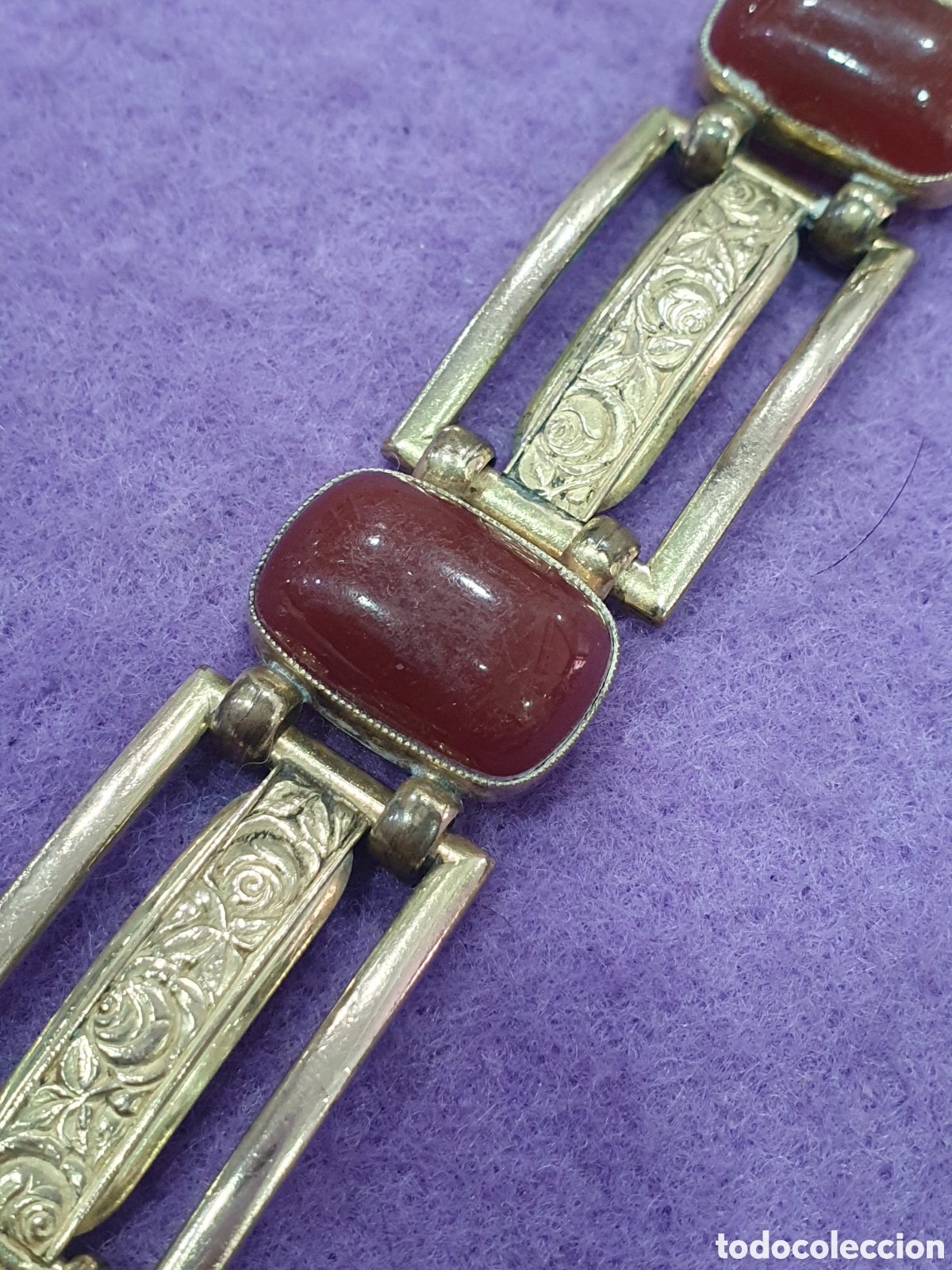 Joyeria: Antigua pulsera chapada en oro con cornalinas. (L57) - Foto 2