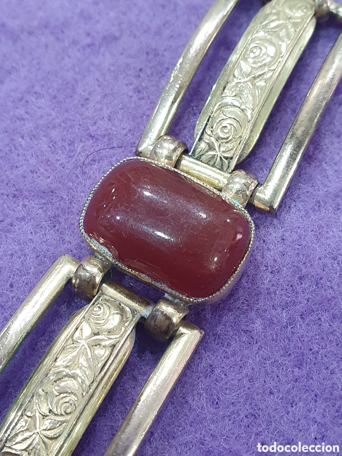 Joyeria: Antigua pulsera chapada en oro con cornalinas. (L57) - Foto 3