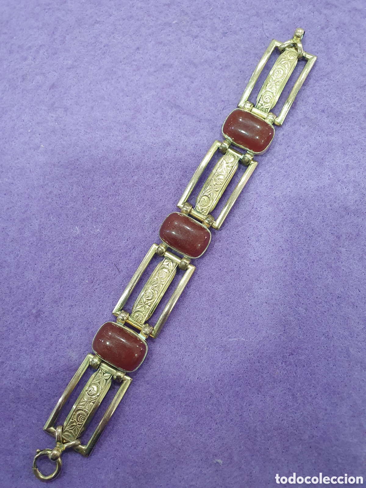 Joyeria: Antigua pulsera chapada en oro con cornalinas. (L57) - Foto 4