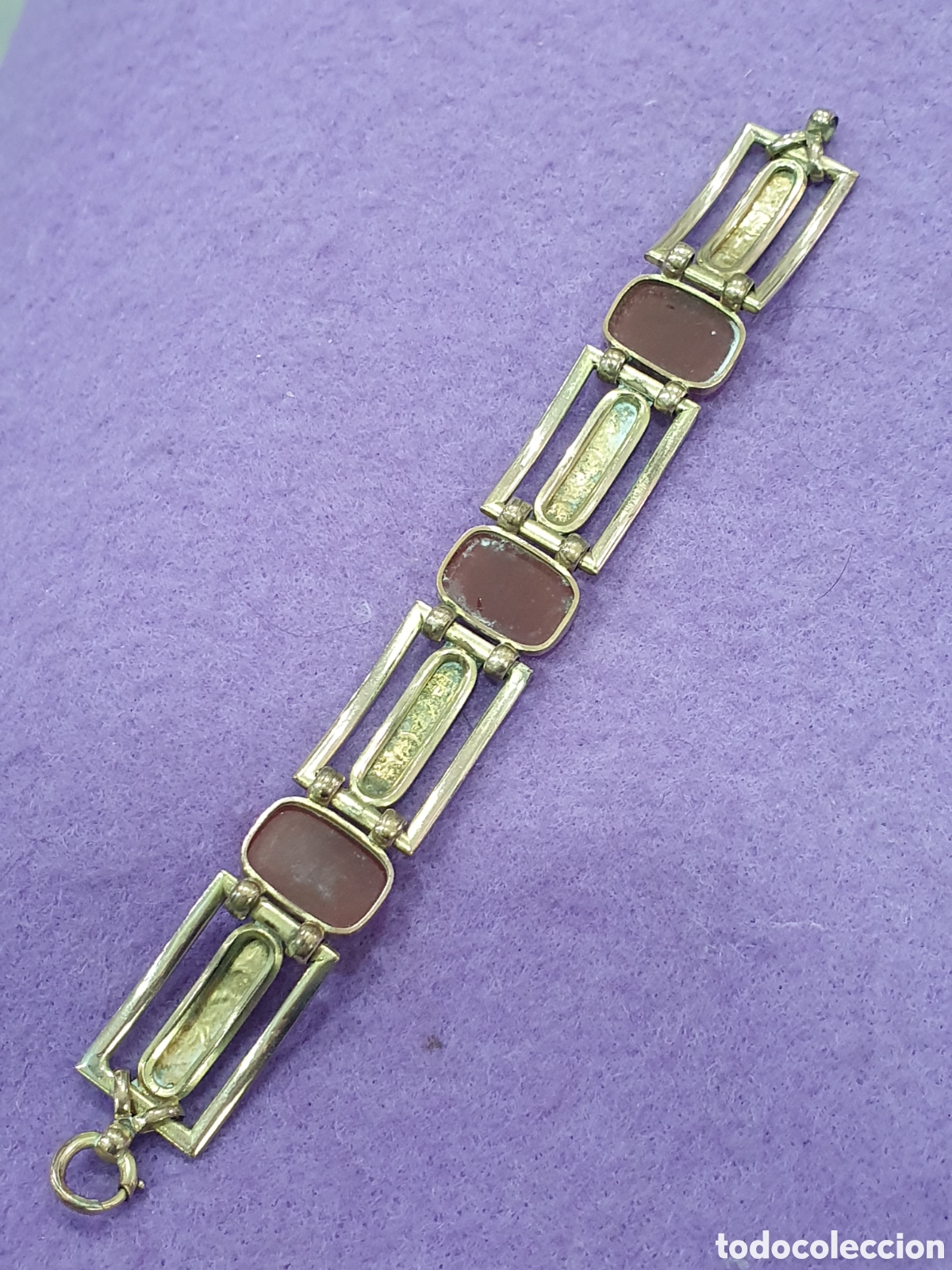 Joyeria: Antigua pulsera chapada en oro con cornalinas. (L57) - Foto 5