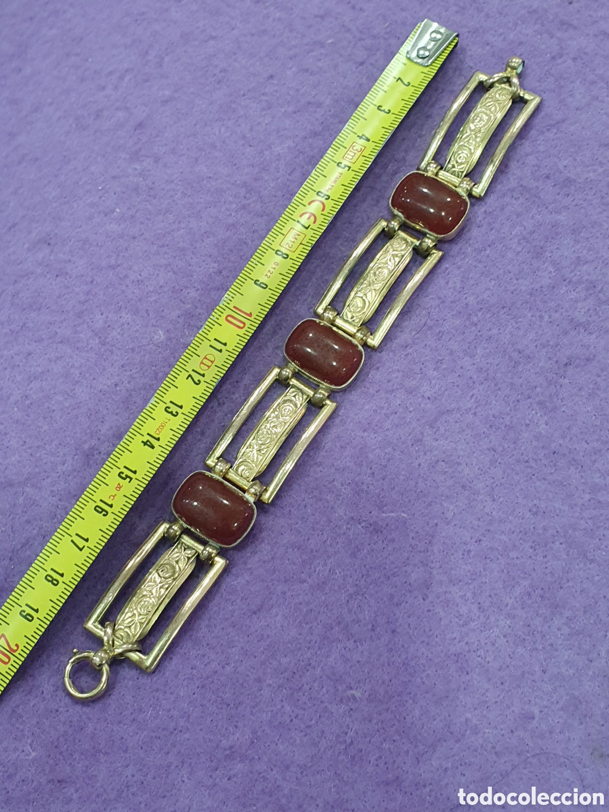 Joyeria: Antigua pulsera chapada en oro con cornalinas. (L57) - Foto 6