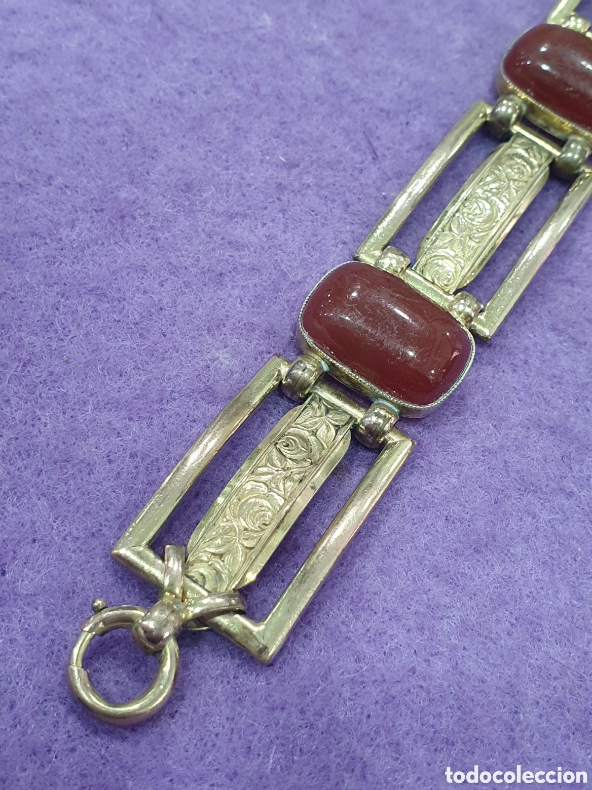 Joyeria: Antigua pulsera chapada en oro con cornalinas. (L57) - Foto 7
