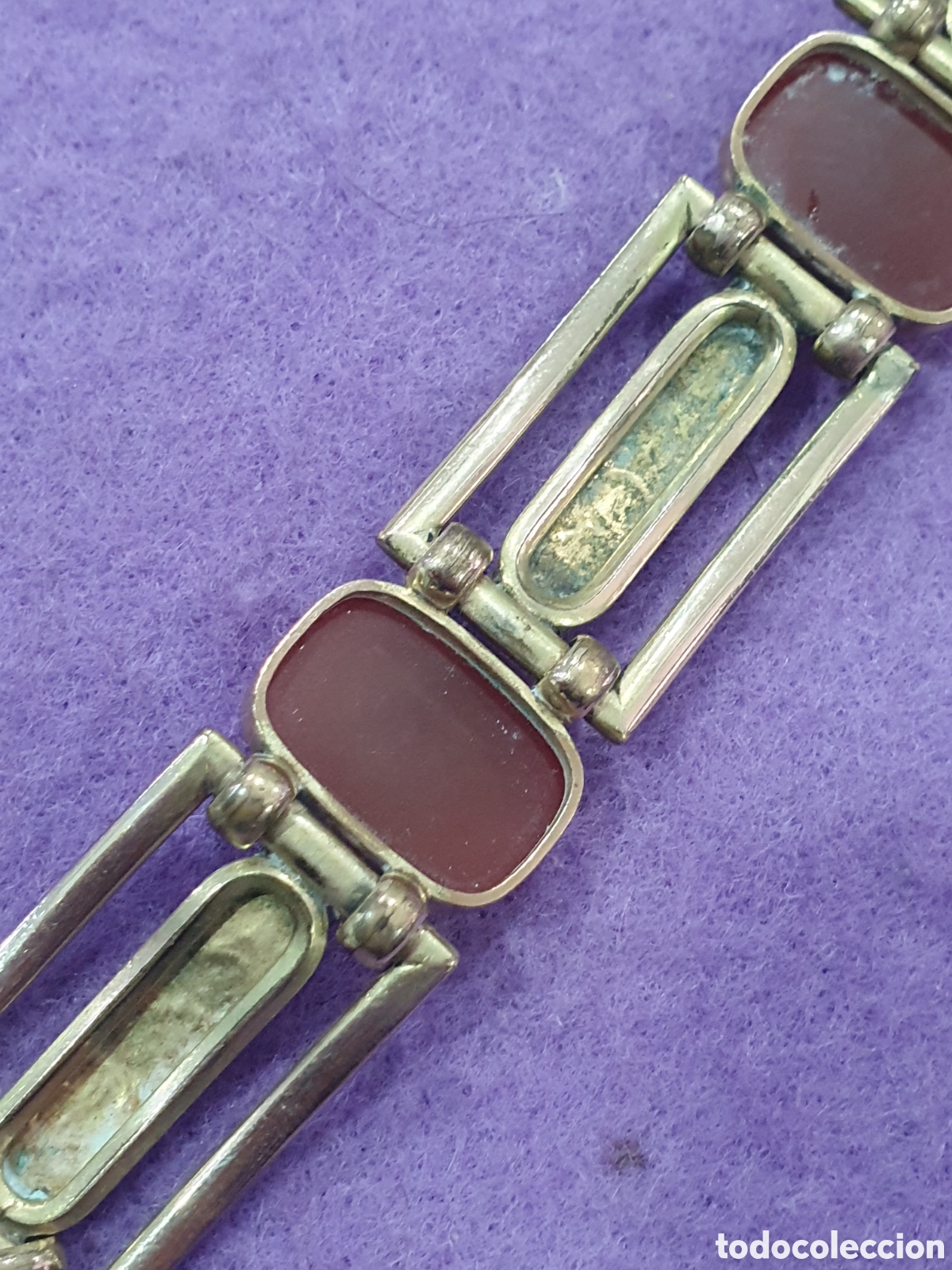 Joyeria: Antigua pulsera chapada en oro con cornalinas. (L57) - Foto 8