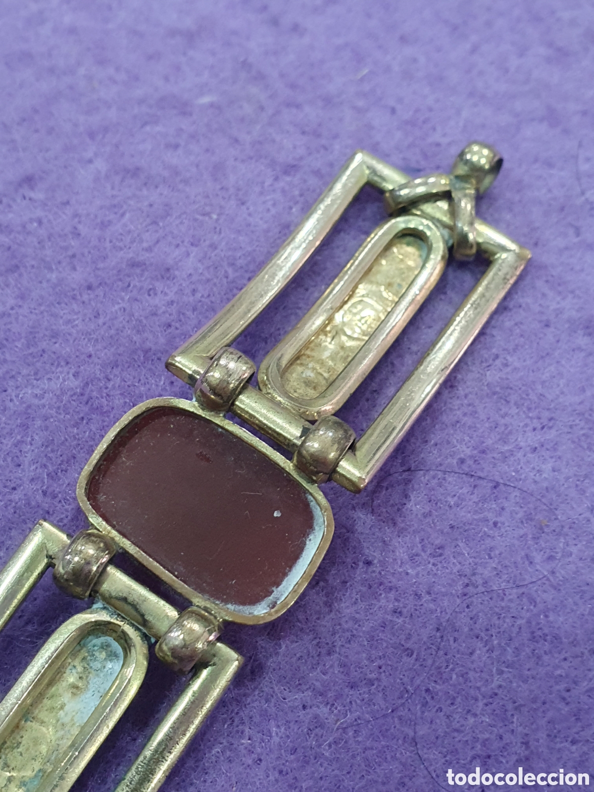Joyeria: Antigua pulsera chapada en oro con cornalinas. (L57) - Foto 9
