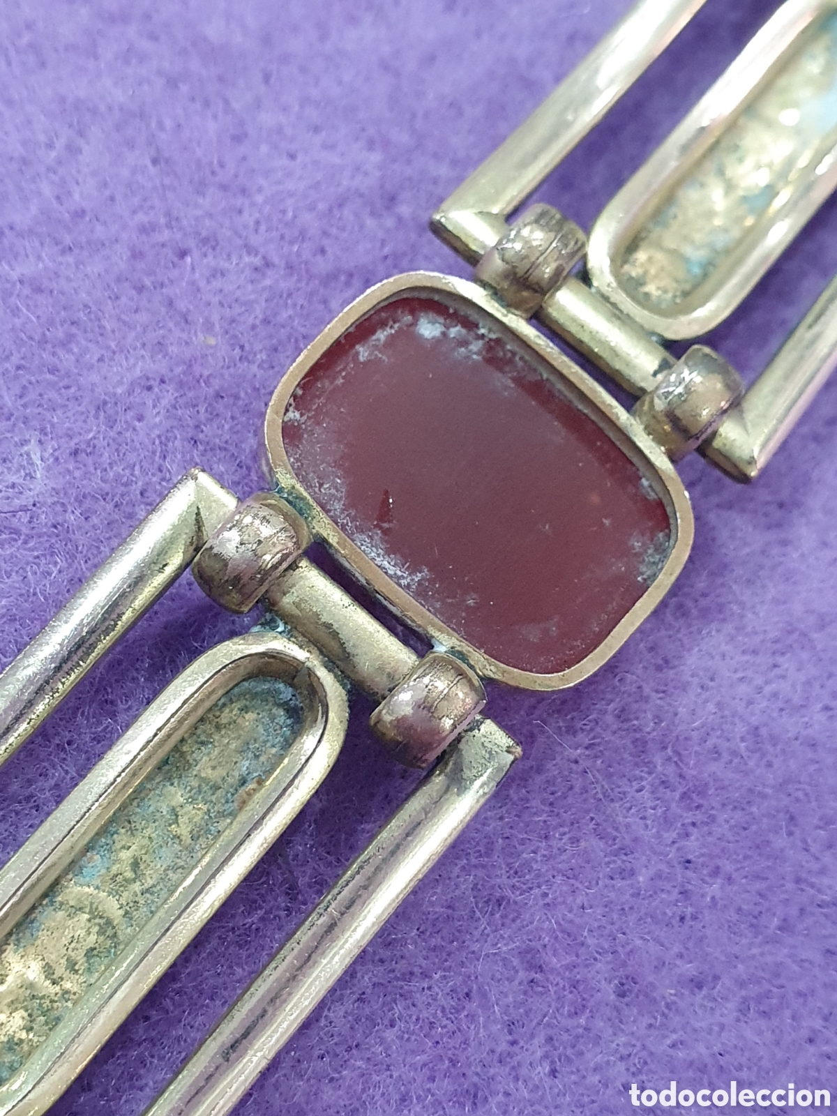 Joyeria: Antigua pulsera chapada en oro con cornalinas. (L57) - Foto 10