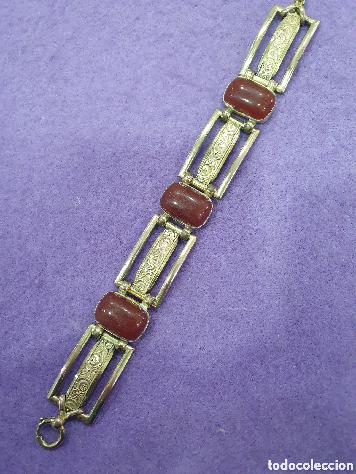 Joyeria: Antigua pulsera chapada en oro con cornalinas. (L57) - Foto 1