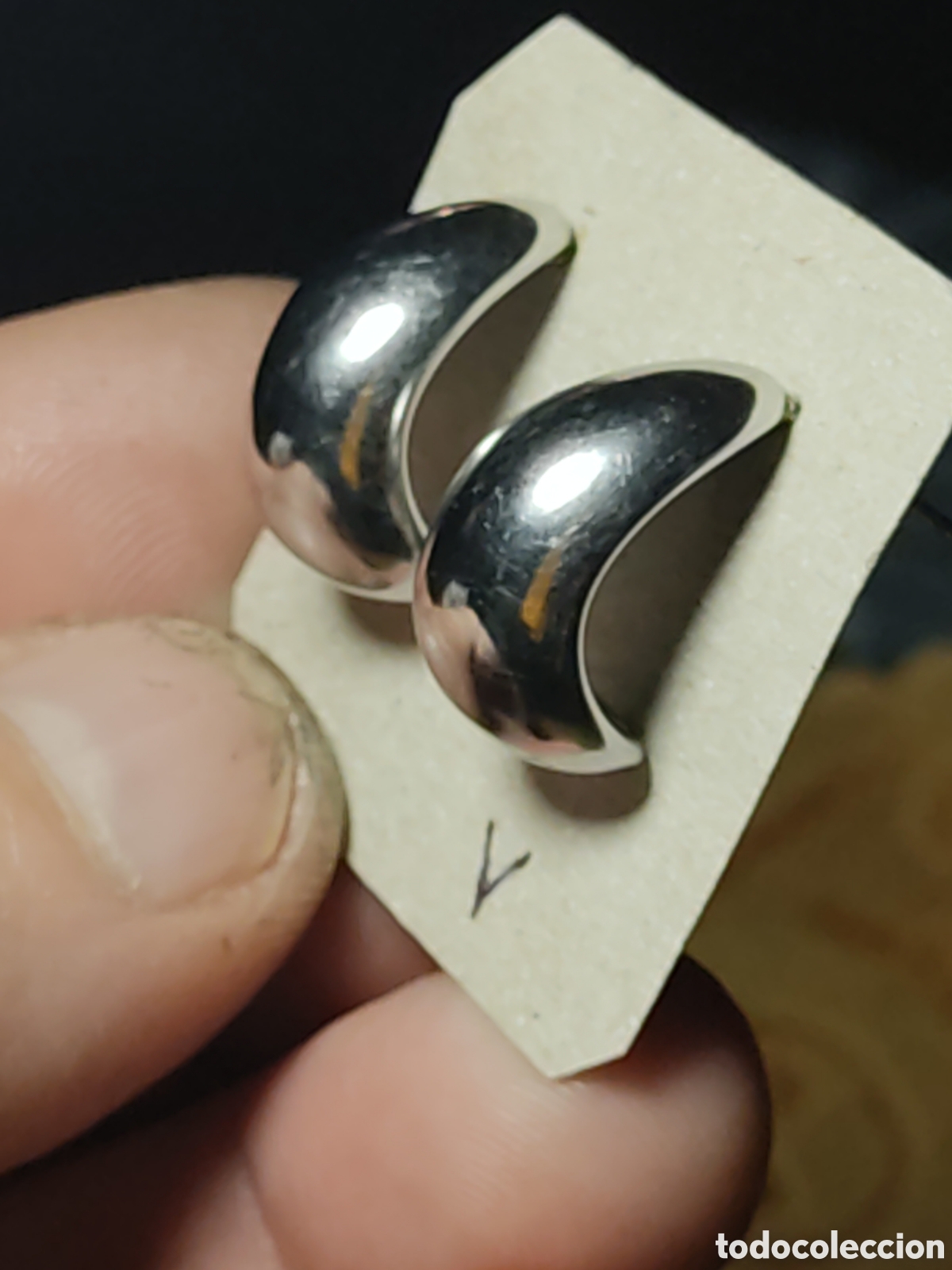 Joyeria: Pendientes mediaca&ntilde;a plateado de rodio.*V* - Foto 2