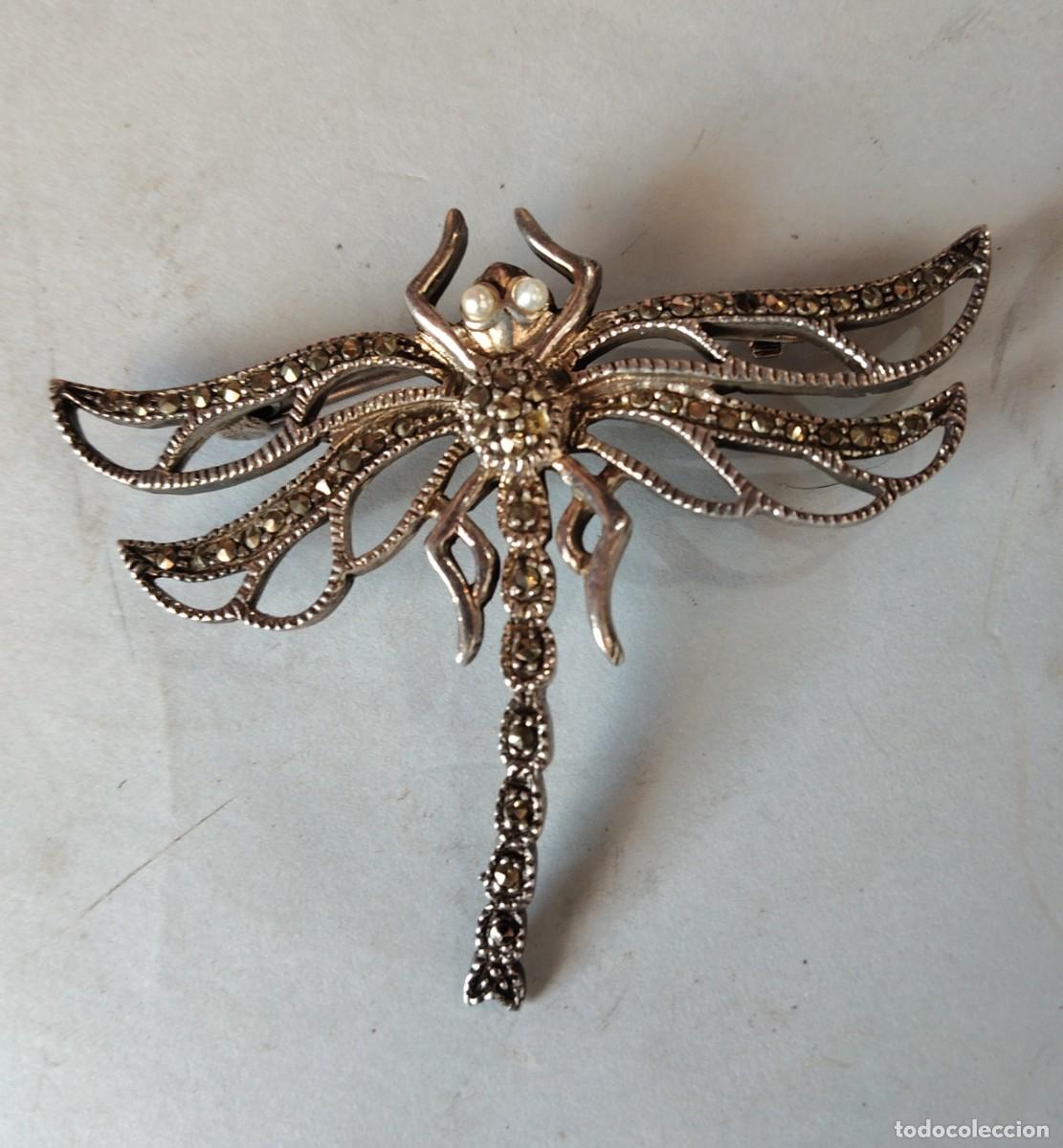 Joyeria: Antiguo broche de plata de ley en forma de libelula - Foto 1