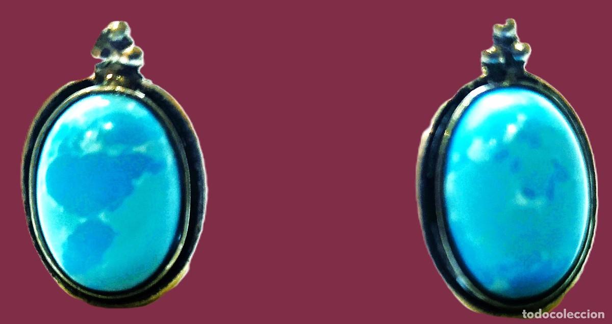 Joyeria: Pendientes Ba&ntilde;o de Plata. Con piedra Larimar - Foto 2