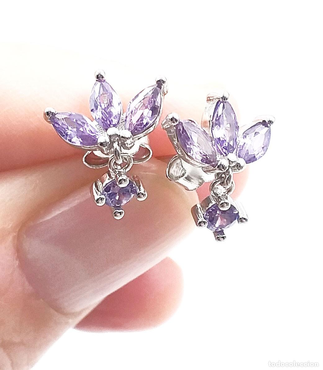 Joyeria: Pendientes Plata Ley y circonitas, en forma de flor, peque&ntilde;os - Foto 3