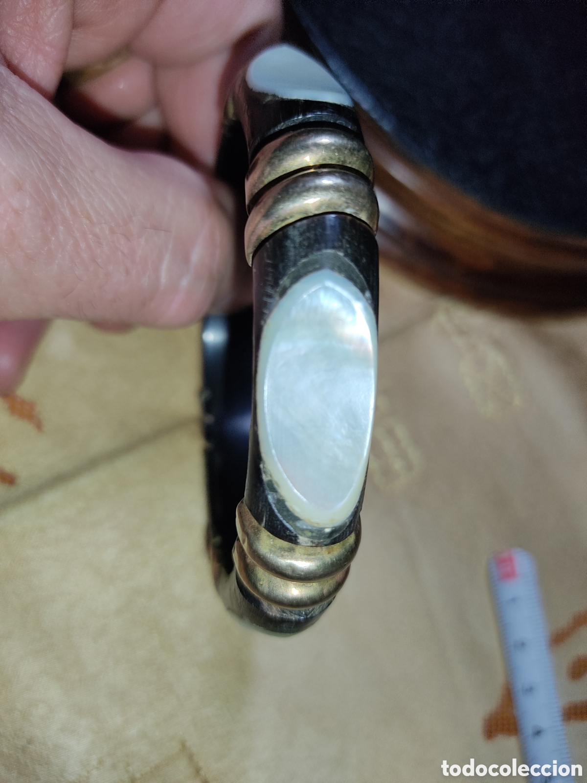 Joyeria: Pulsera de madera,n&aacute;car y lat&oacute;n.Vintage. - Foto 3