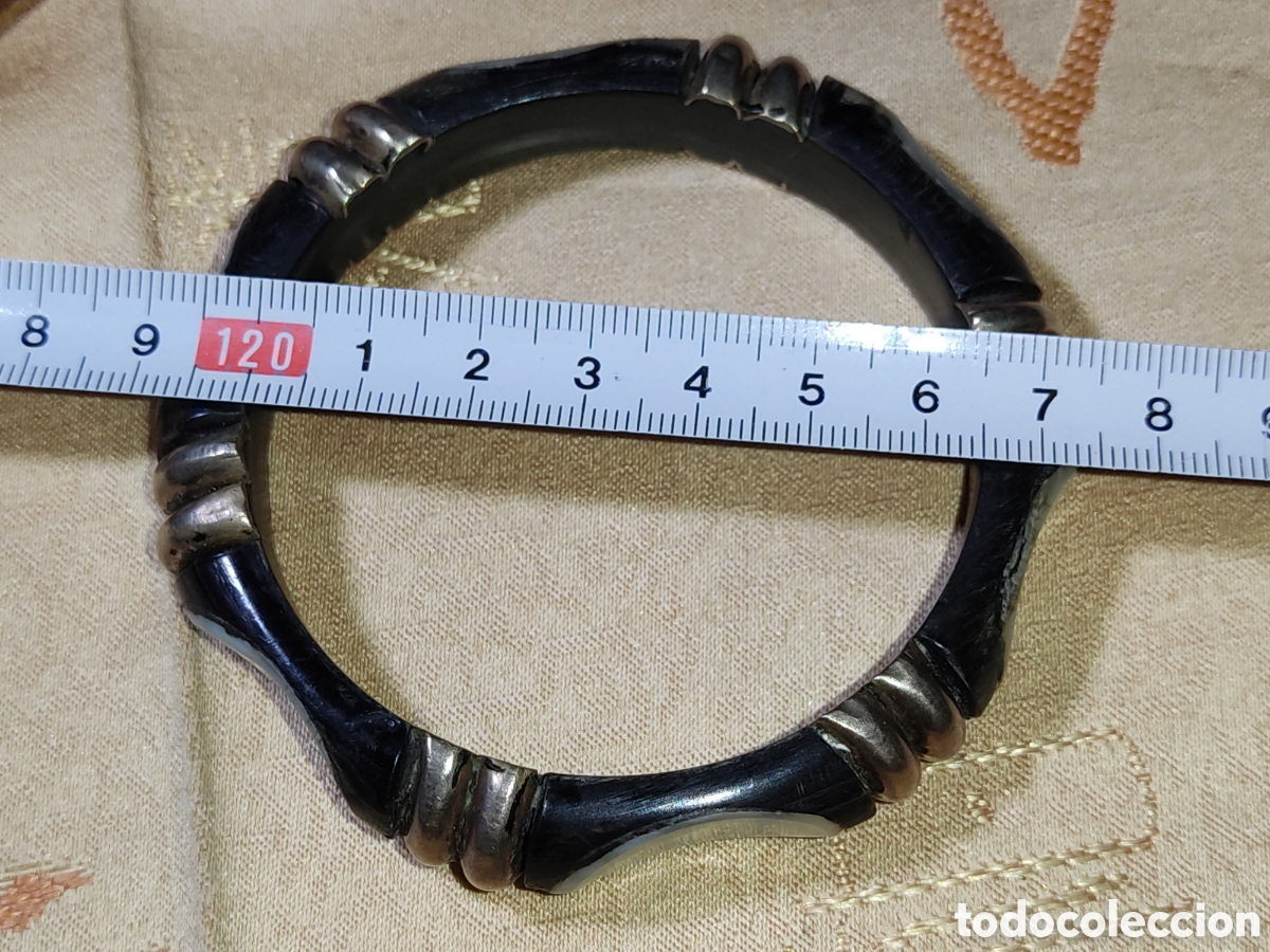 Joyeria: Pulsera de madera,n&aacute;car y lat&oacute;n.Vintage. - Foto 5