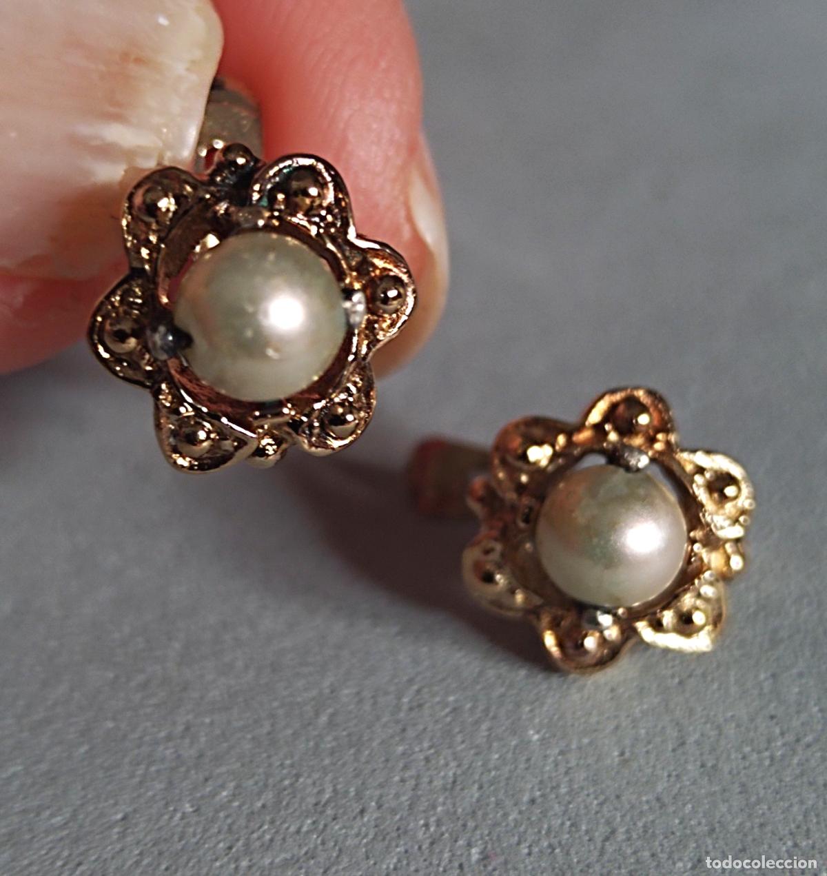 Joyeria: Pendientes de plata de ley con perla, ba&ntilde;o de oro, cierre de pala. - Foto 3