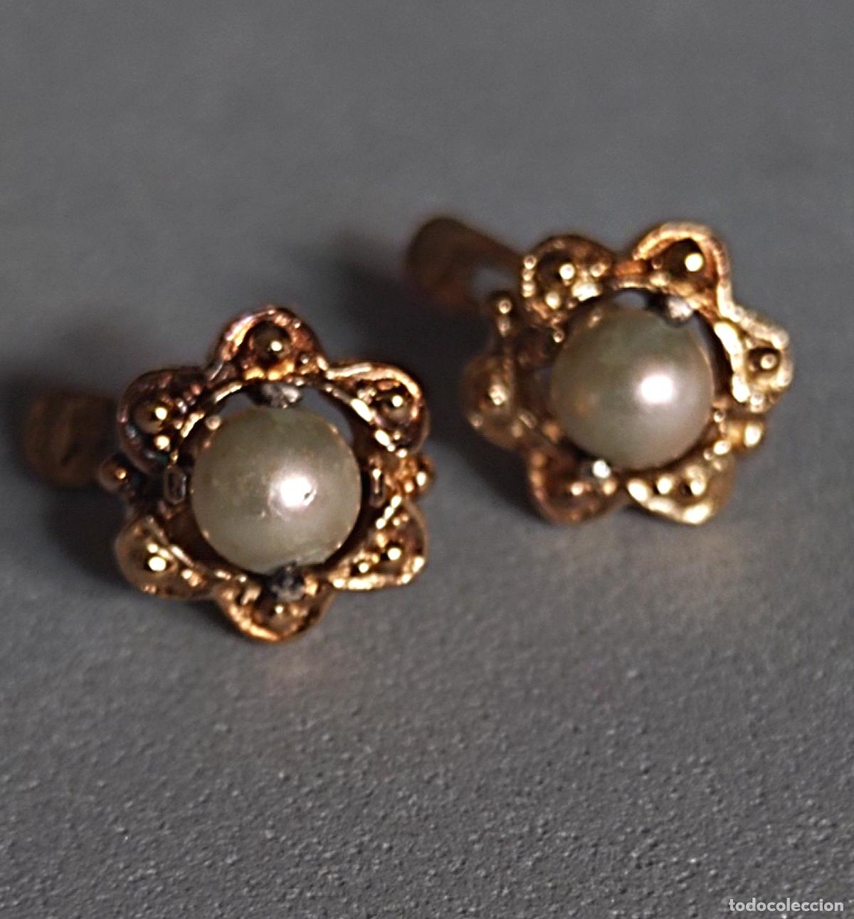 Joyeria: Pendientes de plata de ley con perla, ba&ntilde;o de oro, cierre de pala. - Foto 1