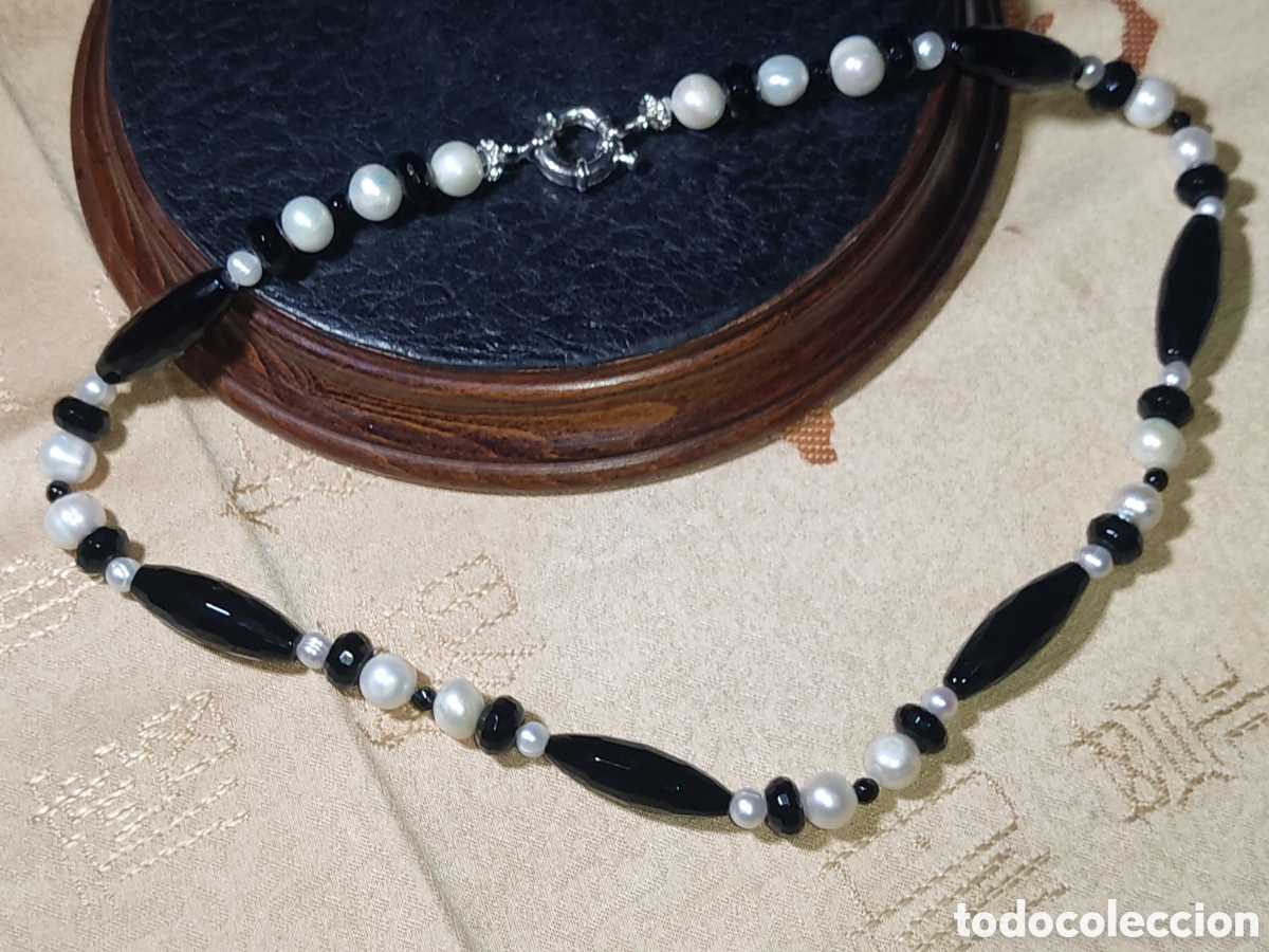 Joyeria: Collar de perlas cultivadas y &oacute;nice negro. - Foto 2