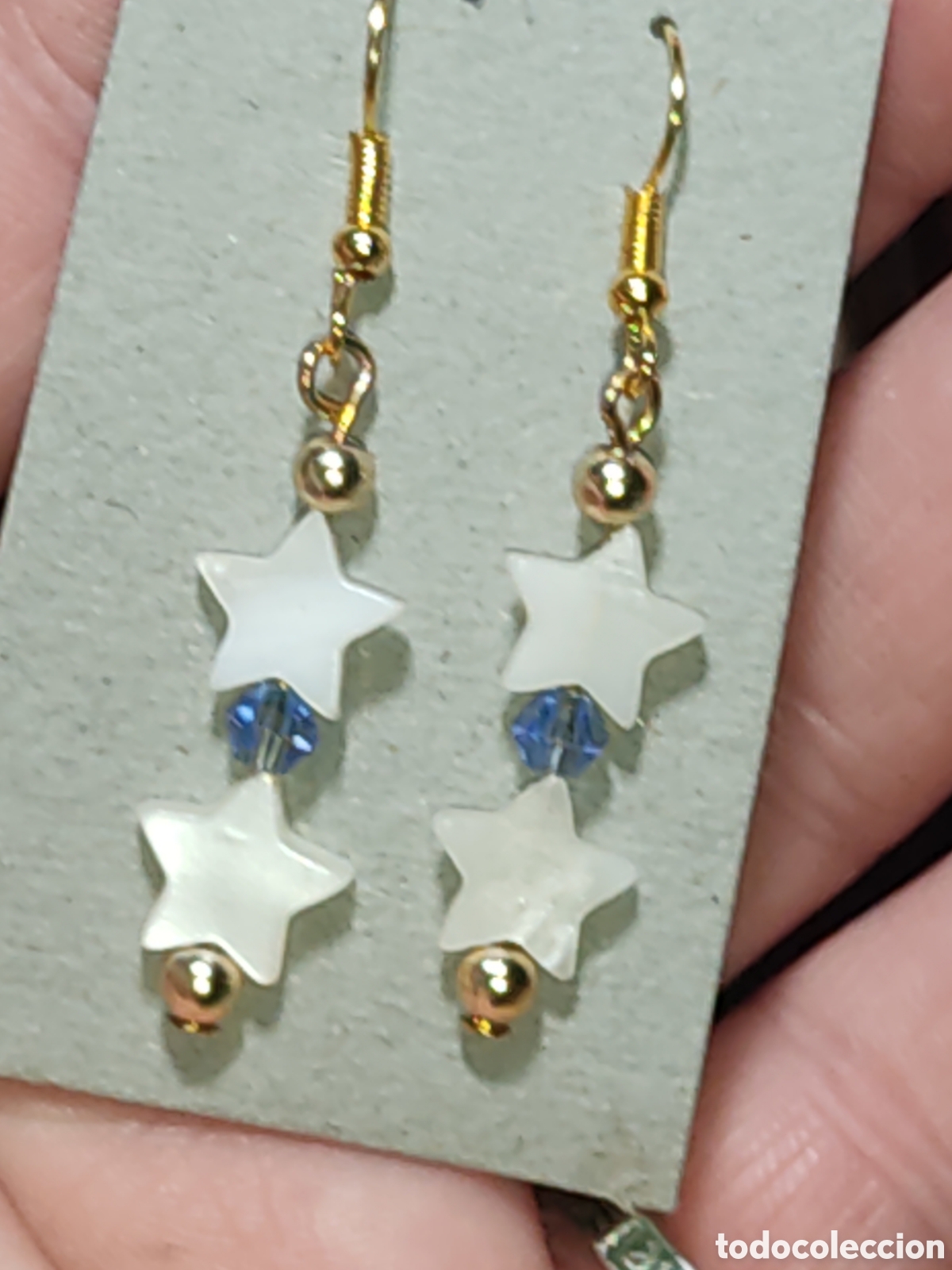Joyeria: Pendientes estrella de n&aacute;car y cristal.Vinrage. - Foto 3