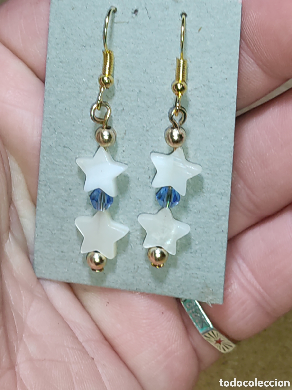 Joyeria: Pendientes estrella de n&aacute;car y cristal.Vinrage. - Foto 4