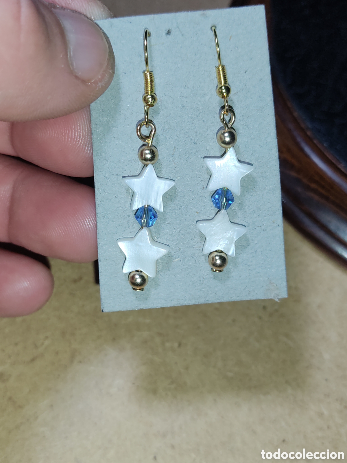 Joyeria: Pendientes estrella de n&aacute;car y cristal.Vinrage. - Foto 6
