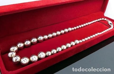 Joyeria: 42 GRS: PLATA LEY 925 &middot; PRECIOSO COLLAR VINTAGE DE CADENA INTERIOR Y 58 CUENTAS ESFERICAS TODO PLATA