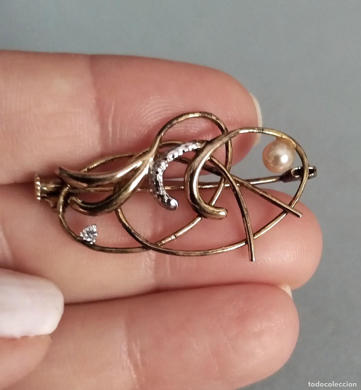 Joyeria: Antiguo broche de plata dorada con perla. - Foto 4