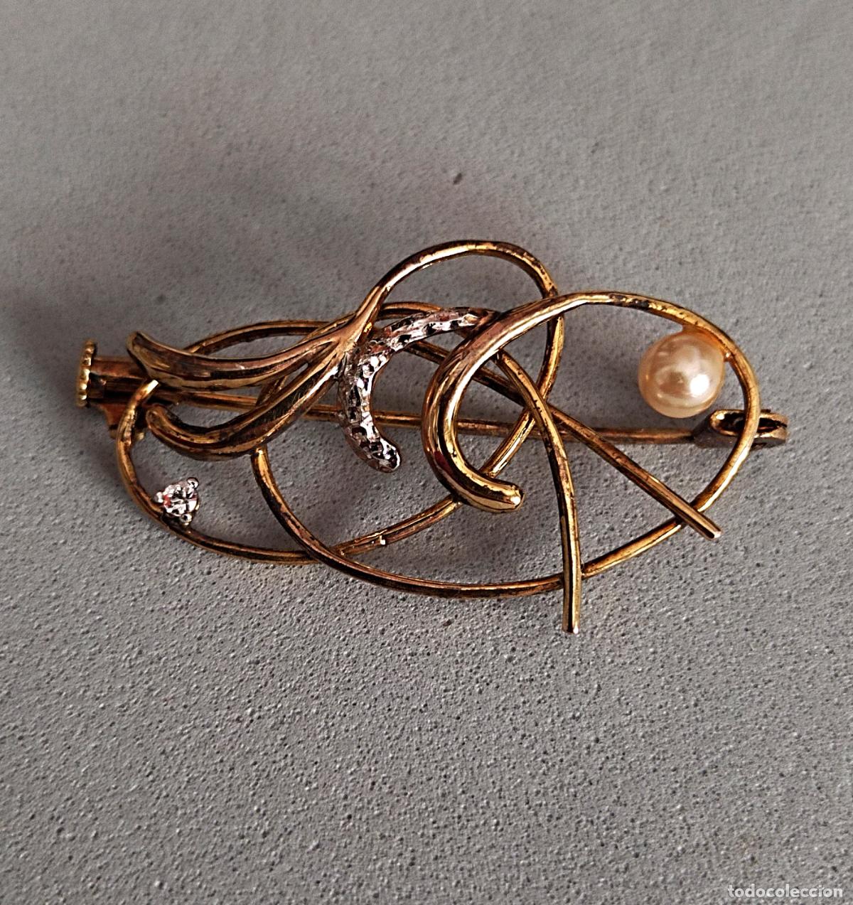 Joyeria: Antiguo broche de plata dorada con perla. - Foto 5