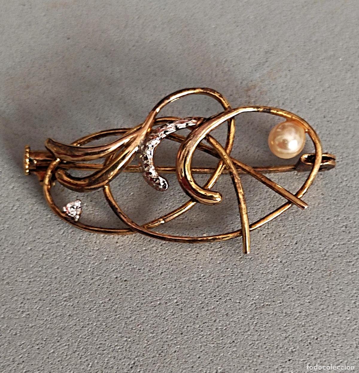 Joyeria: Antiguo broche de plata dorada con perla. - Foto 1