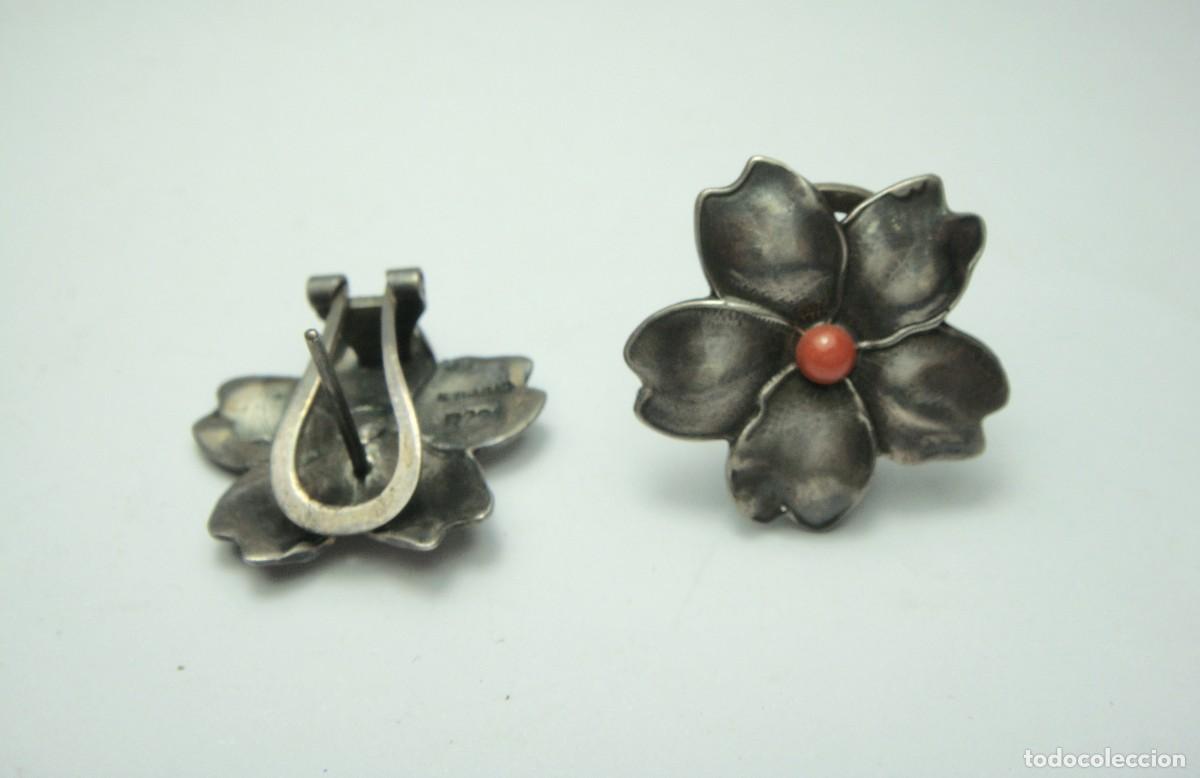 Joyeria: Pendientes florales en PLATA 925 con cabuj&oacute;n rojo - Foto 2