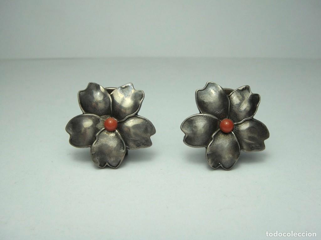 Joyeria: Pendientes florales en PLATA 925 con cabuj&oacute;n rojo - Foto 3