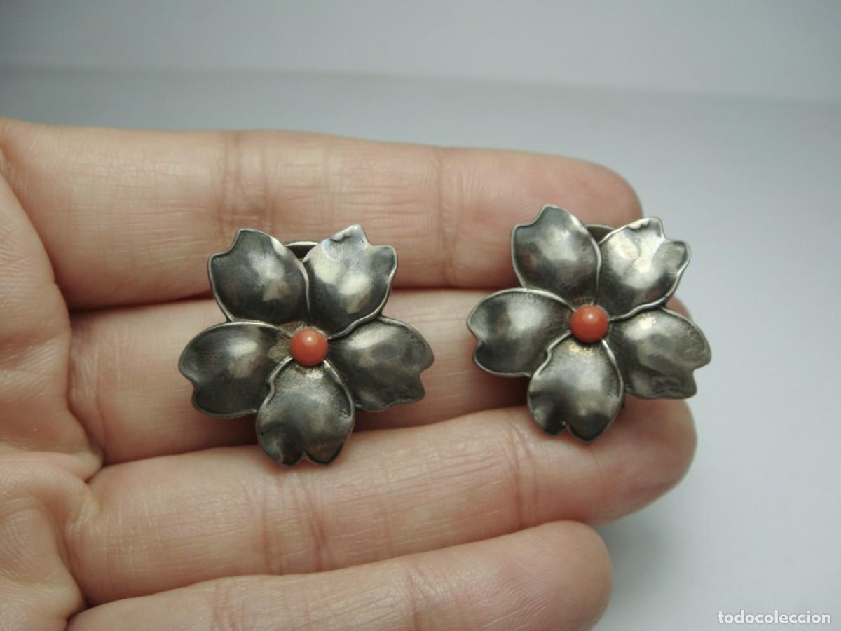 Joyeria: Pendientes florales en PLATA 925 con cabuj&oacute;n rojo - Foto 4