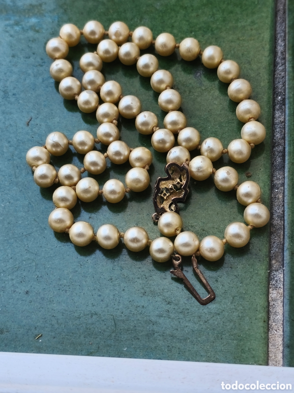 Joyeria: COLLAR TIPO PERLAS ANTIGUO CON CIERRE PLATA DORADA 925 - Foto 6