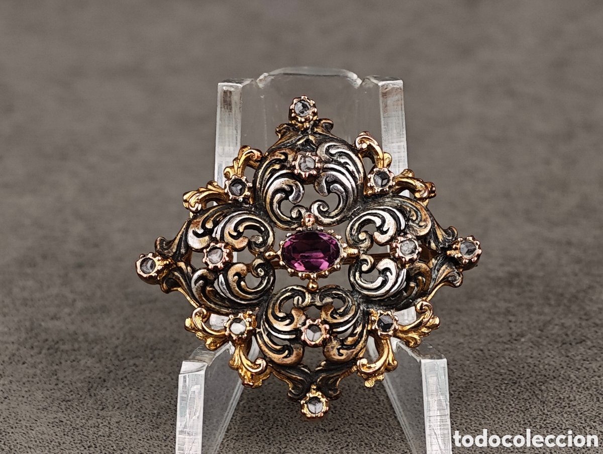 Joyeria: Antiguo Broche de Metal Dorado - Foto 2