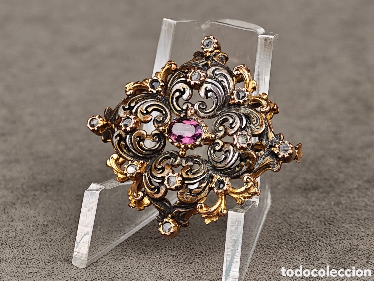Joyeria: Antiguo Broche de Metal Dorado - Foto 3