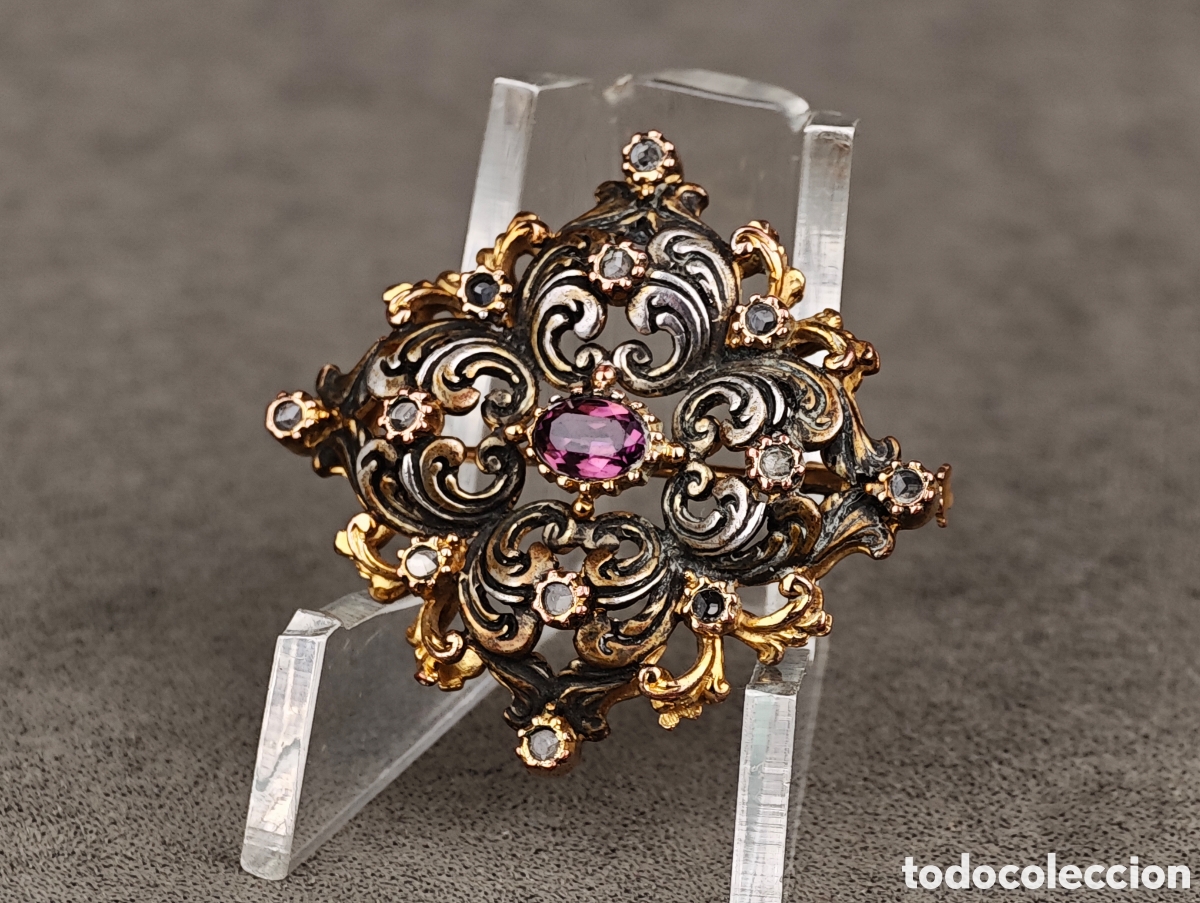 Joyeria: Antiguo Broche de Metal Dorado - Foto 4